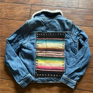 Upcycled Kids Denim Jacket with Aztec Stripes